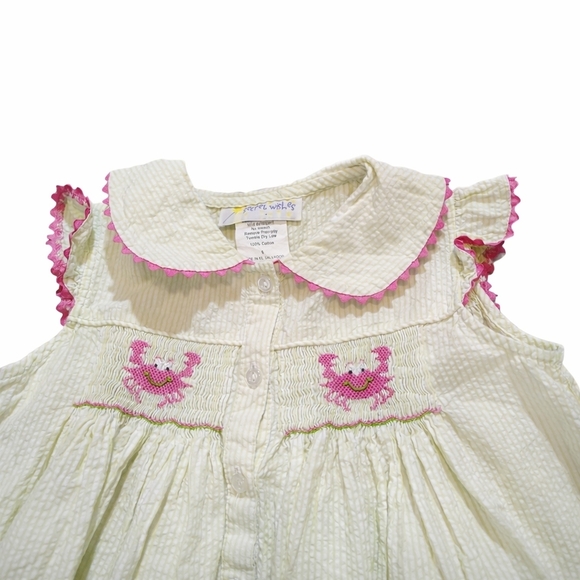 Secret Wishes Other - Girl's Smocked Embroidered Crab Seersucker Dress Sleeveless Pink Green Size 6